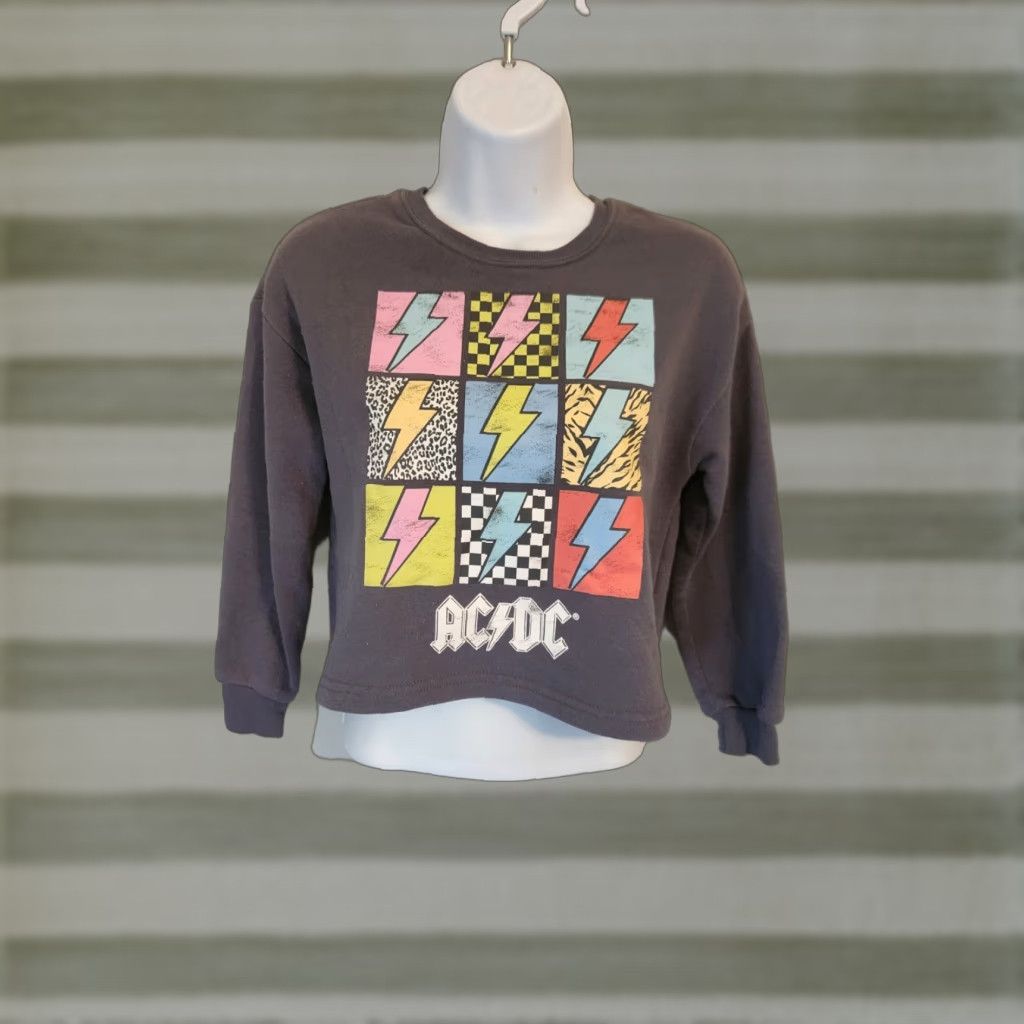 Logo 7 AC/DC Lightning Bolt Logo Gray Long Sleeve Cropped Sweatshirt Juniors M Size M / US 6-8 / IT 42-44 - 1 Thumbnail