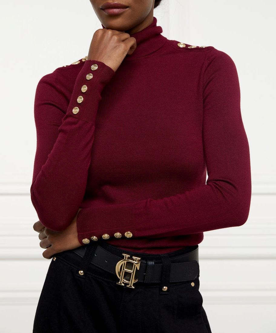 Holland Cooper Buttoned Knit Turtleneck Jumper Sweater Sz XS