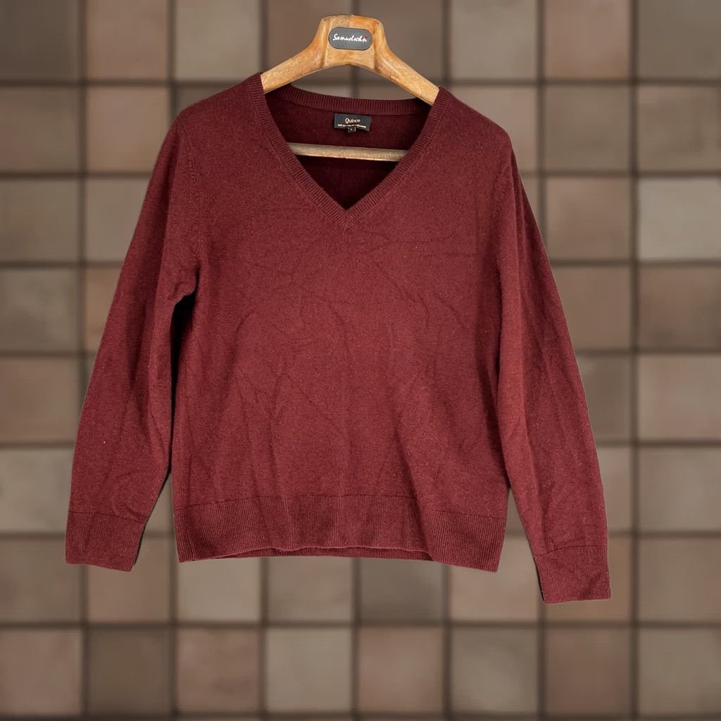 Quince Quince 100% Mongolian Cashmere V-Neck Sweater Burgundy L Pullover Womens Size L / US 10 / IT 46 - 1 Thumbnail