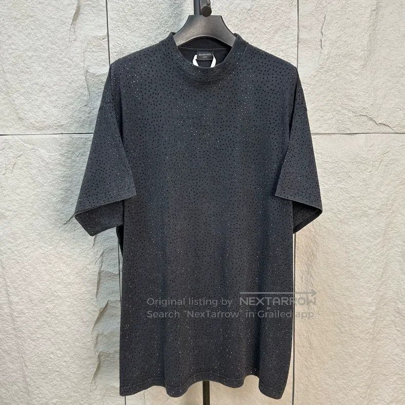 Balenciaga Balenciaga Black Short Sleeve with Diamond Sparkle Print Size US XL / EU 56 / 4 - 1 Thumbnail