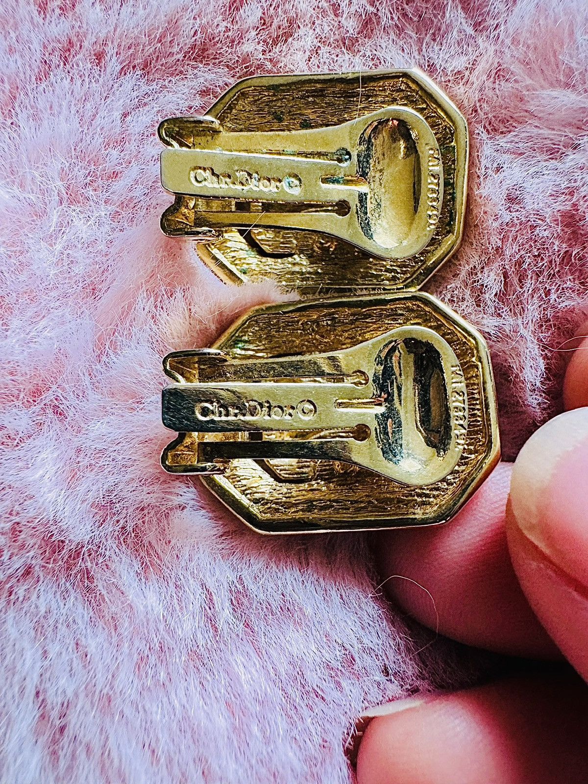 Vintage Christian Dior Clip on Earrings Gold Tone rectangle