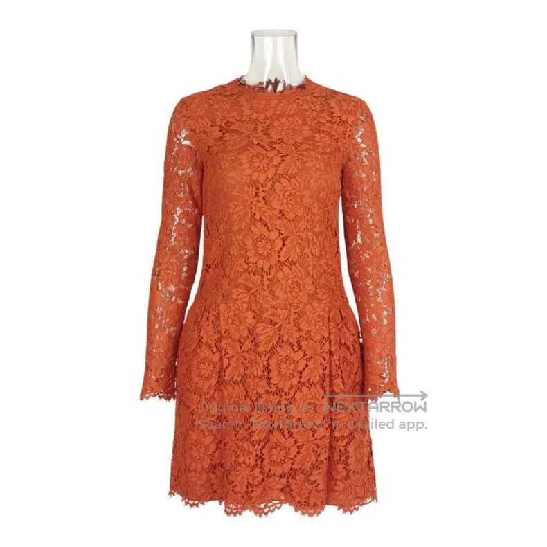 Valentino Lace cut-out lace crew neck dress