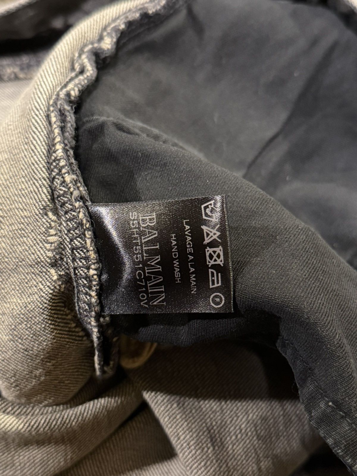 Balmain Balmain Moto Biker Distressed Gray Wash Denim Jeans Size US 35 - 11 Thumbnail