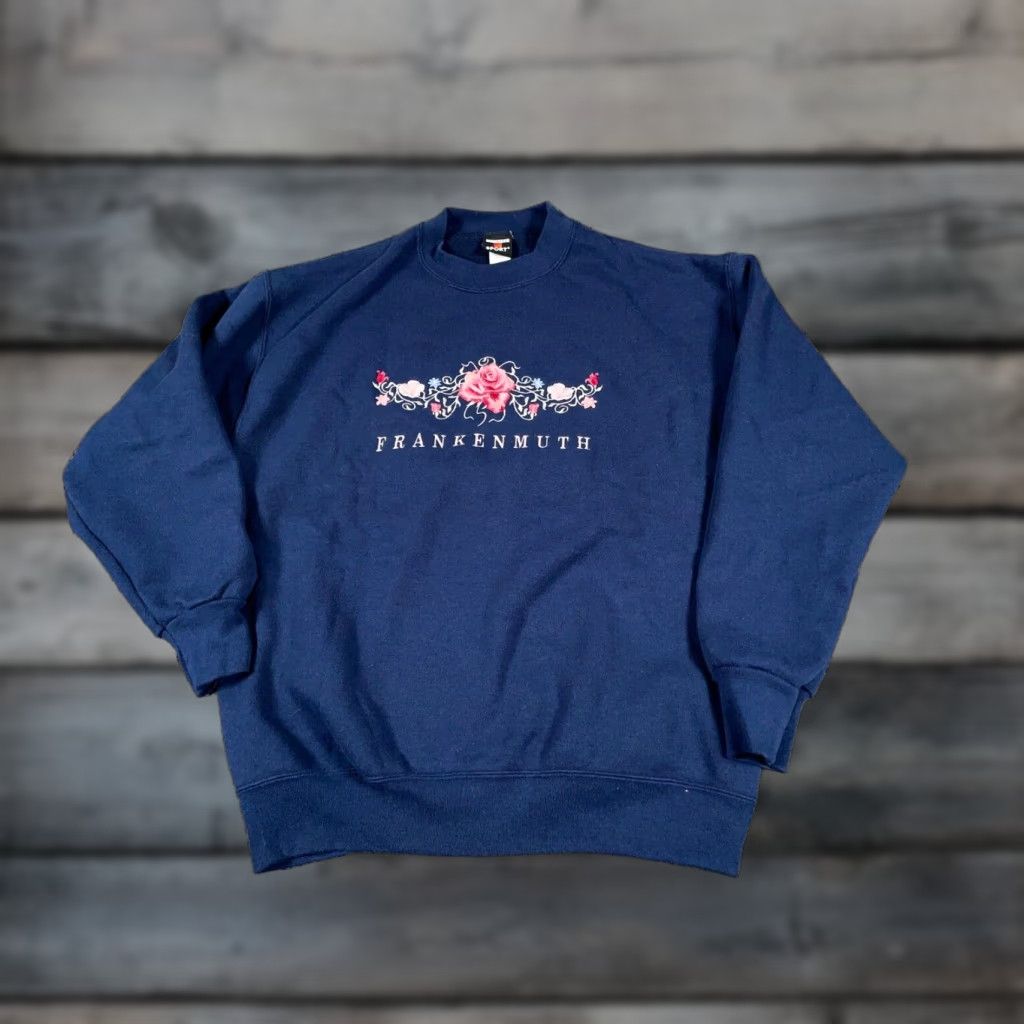 Vintage VINTAGE Signal Sweatshirt Adult Large Dark Blue Embroidered Flowers 90s Womens Size L / US 10 / IT 46 - 1 Thumbnail
