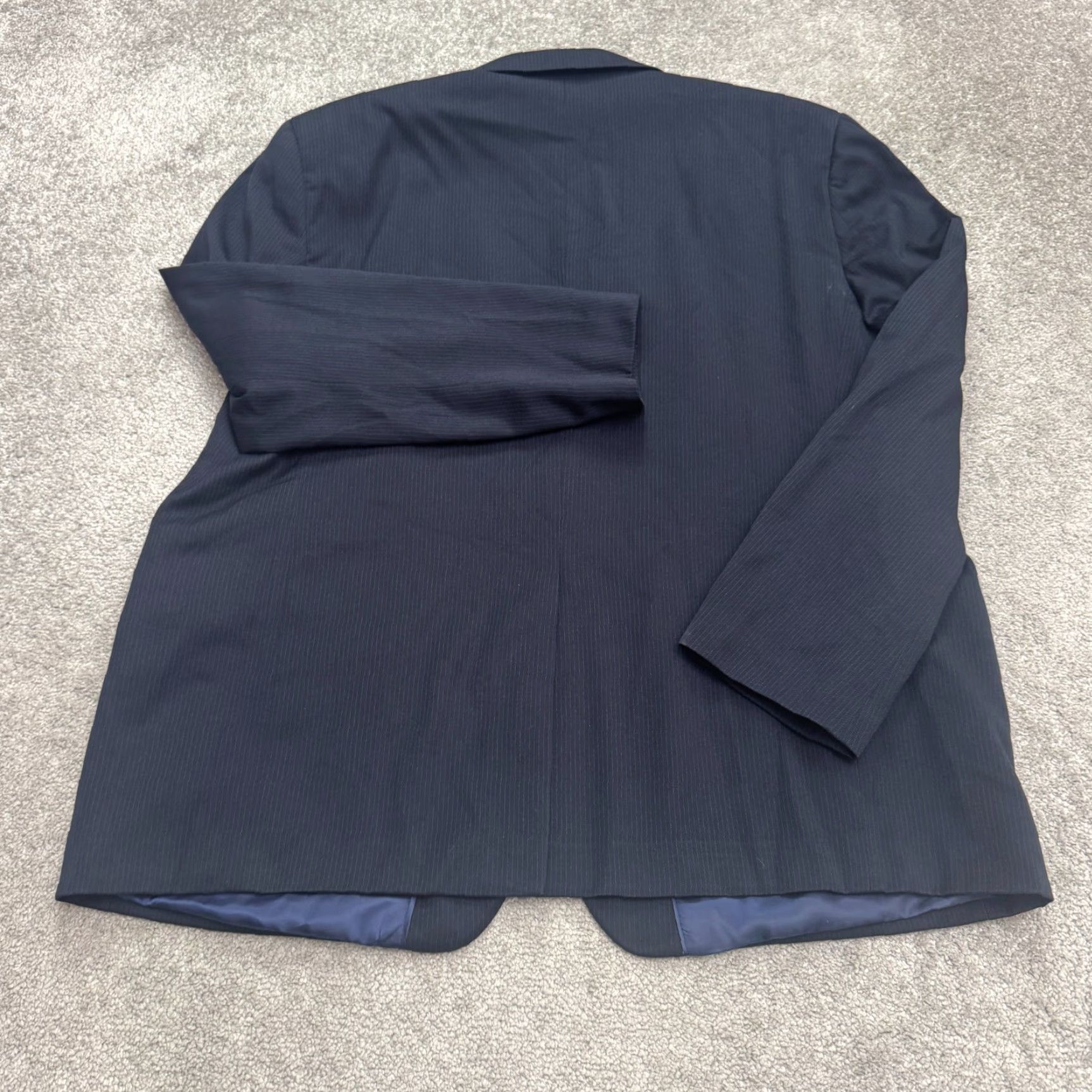 Vintage Canda Blazer Jacket Men 46S Navy Blue Pinstriped Wool-Blend Single-Breasted Notch Lapel Regular Fit Workwear Tailored Professional Mens Size US 30 / EU 46 - 2 Thumbnail