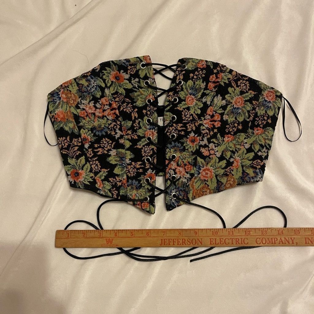 The Unbranded Brand Floral Lace-Up vtg Corset Top - Black(measurements shown) Size S / US 4 / IT 40 - 3 Thumbnail