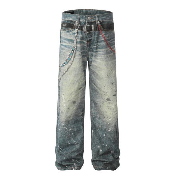 Japanese Brand × Jean High Street Washed Loose Wide Leg Inkjet Printed Jeans Size US 32 / EU 48 - 1 Thumbnail