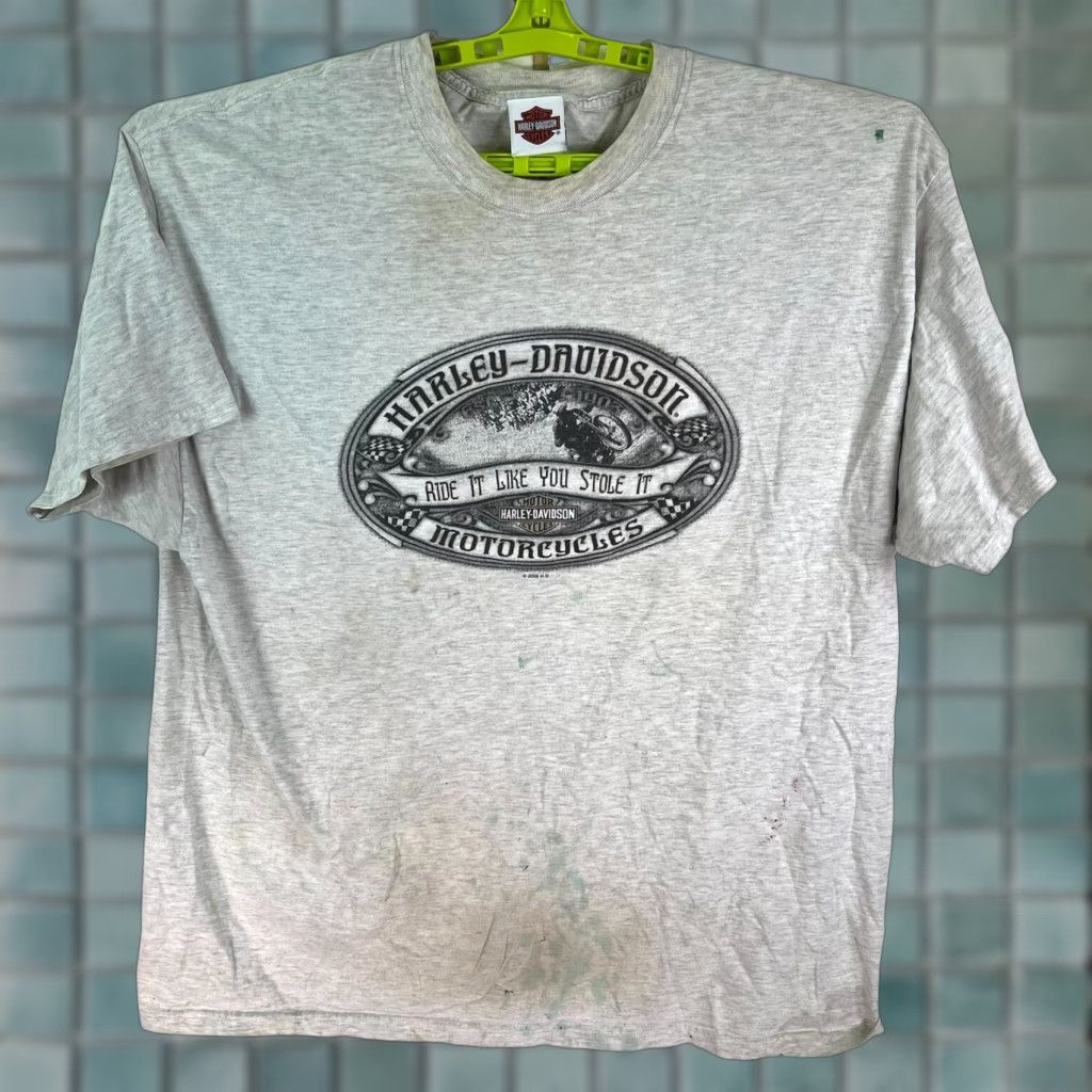Harley Davidson Harley-Davidson T-Shirt Mens 3XL Crew Neck Short Sleeve Gray Graphic Print Distressed Quote Ride it like you stole it Biker Motorcycle 2000s Mens Size US XXL / EU 58 / 5 - 1 Thumbnail