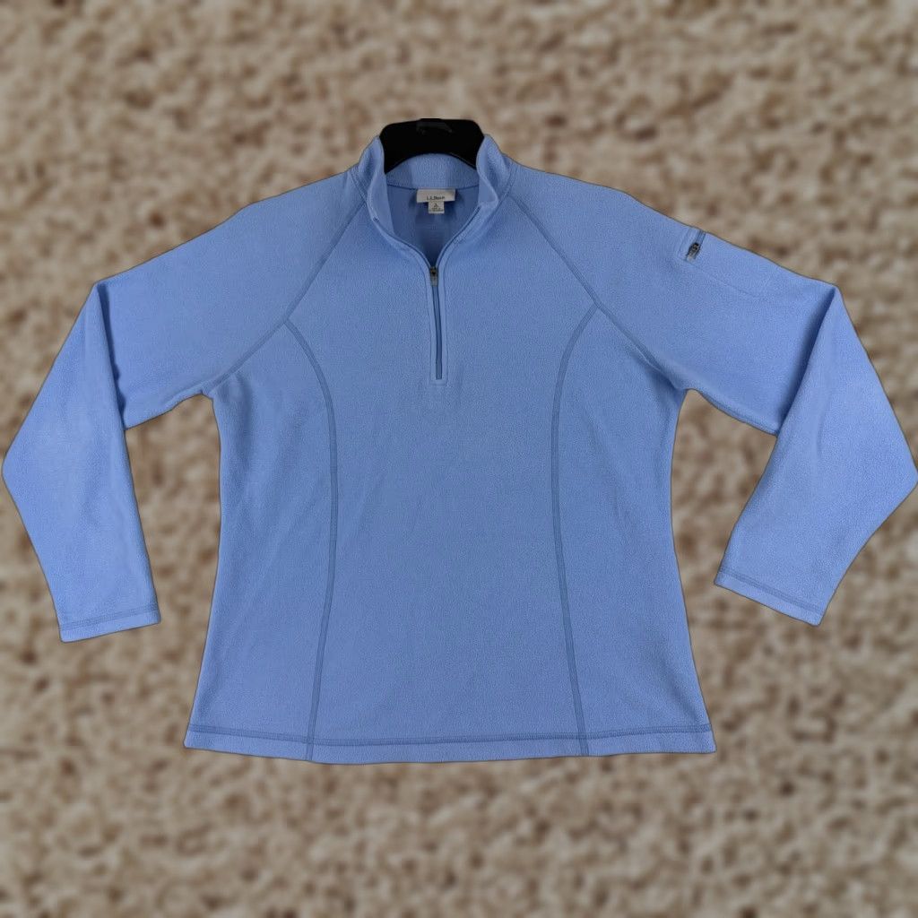 Vintage LL Bean Sweater Womens Large Blue 1/4 Zip 100% Polyester Fleece Mock Neck Size L / US 10 / IT 46 - 1 Thumbnail