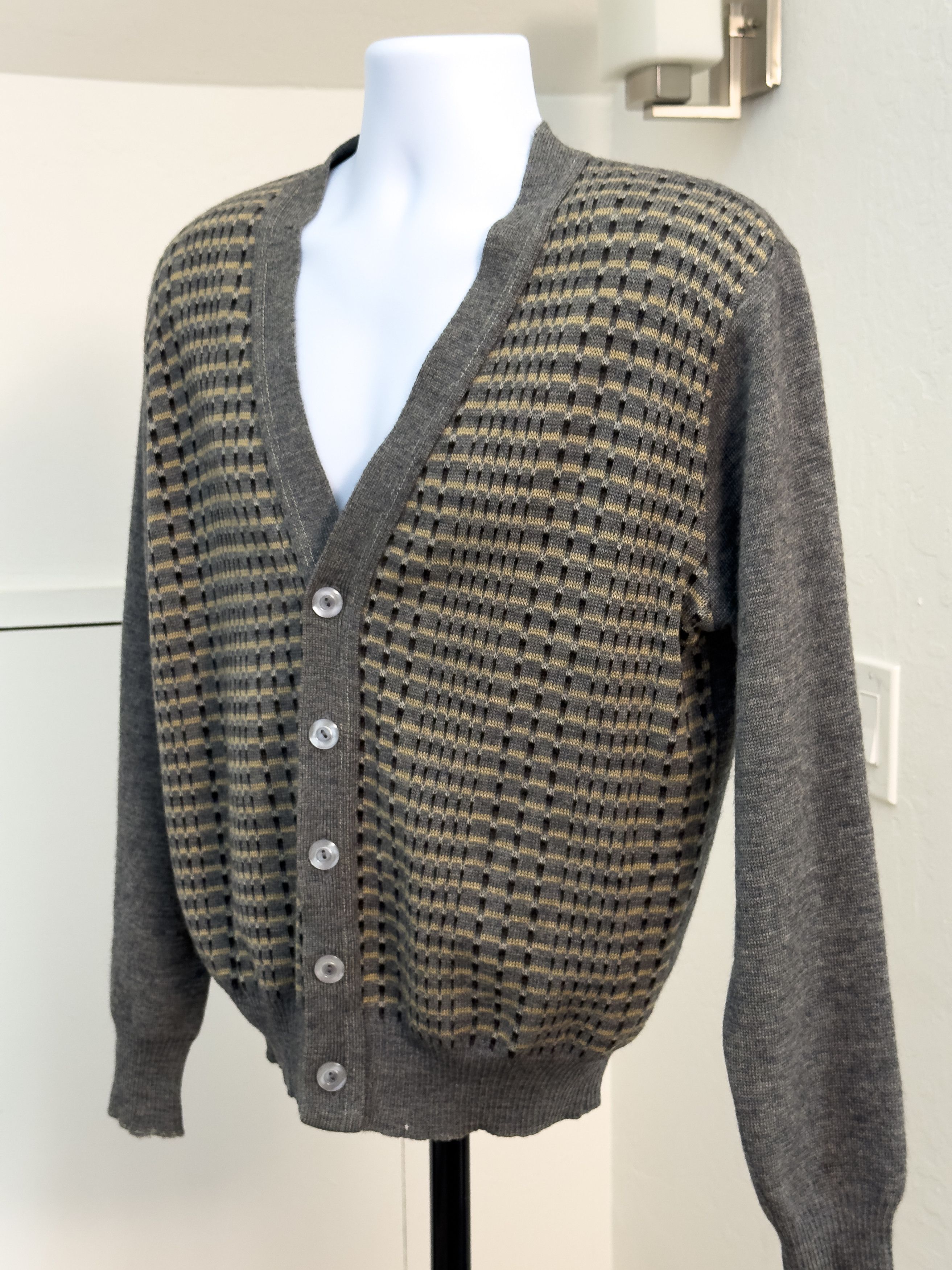 Other Vintage Resaknit Pure New Wool Checker Cardigan Sweater Size US L / EU 52-54 / 3 - 2 Thumbnail