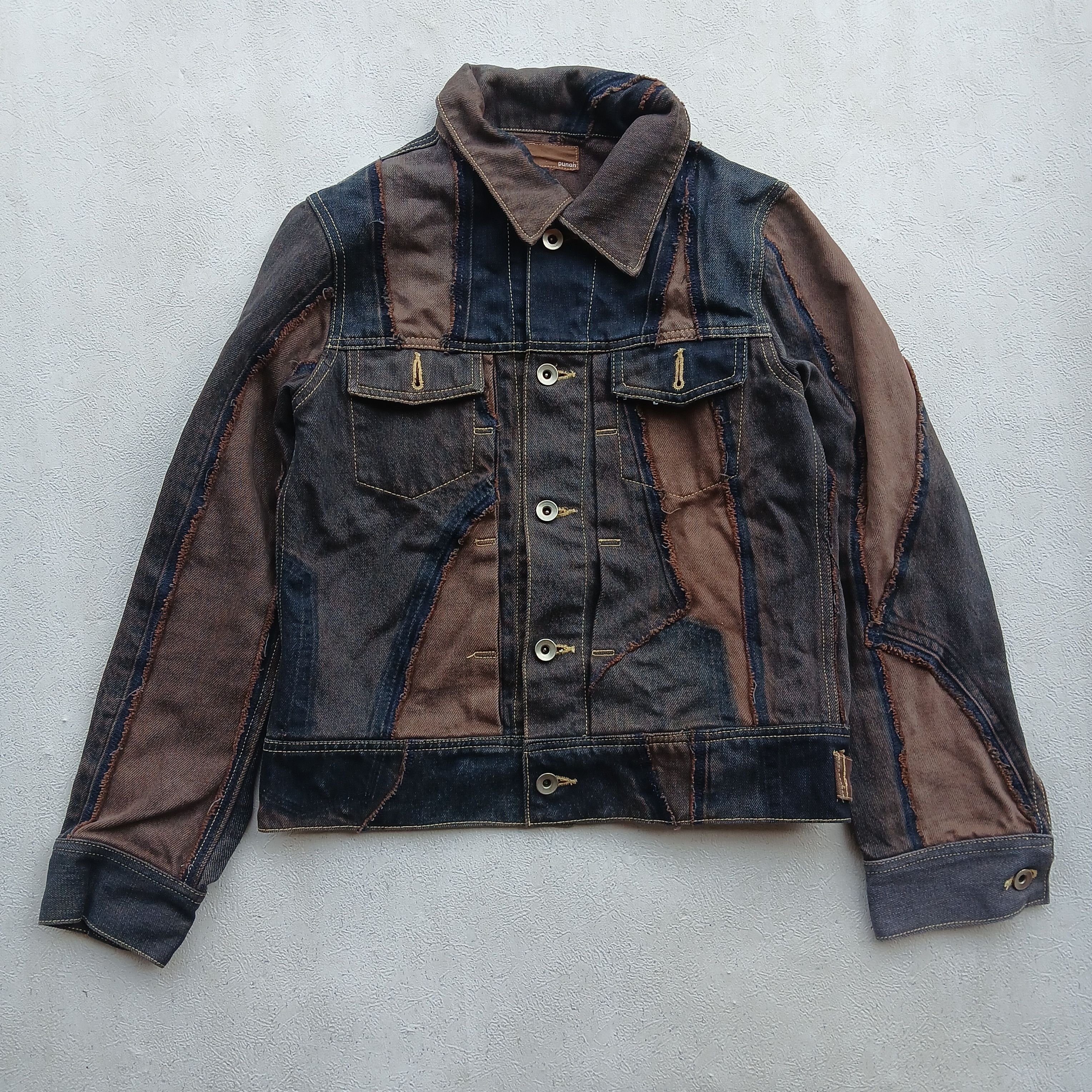 image of Levis x Samurai Jeans Punah Patchwork Denim Jacket in Navy/Brown, Women's (Size Small)