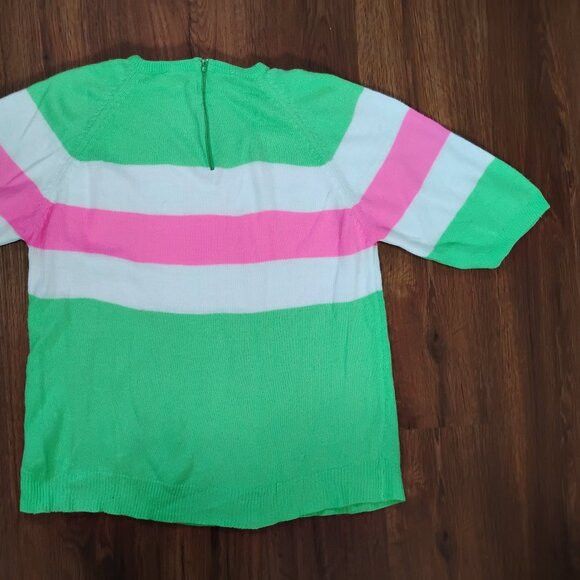 Other Vintage Mod Striped Neon Knit Blouse Top Sweater - Size M / US 6-8 / IT 42-44 - 6 Thumbnail