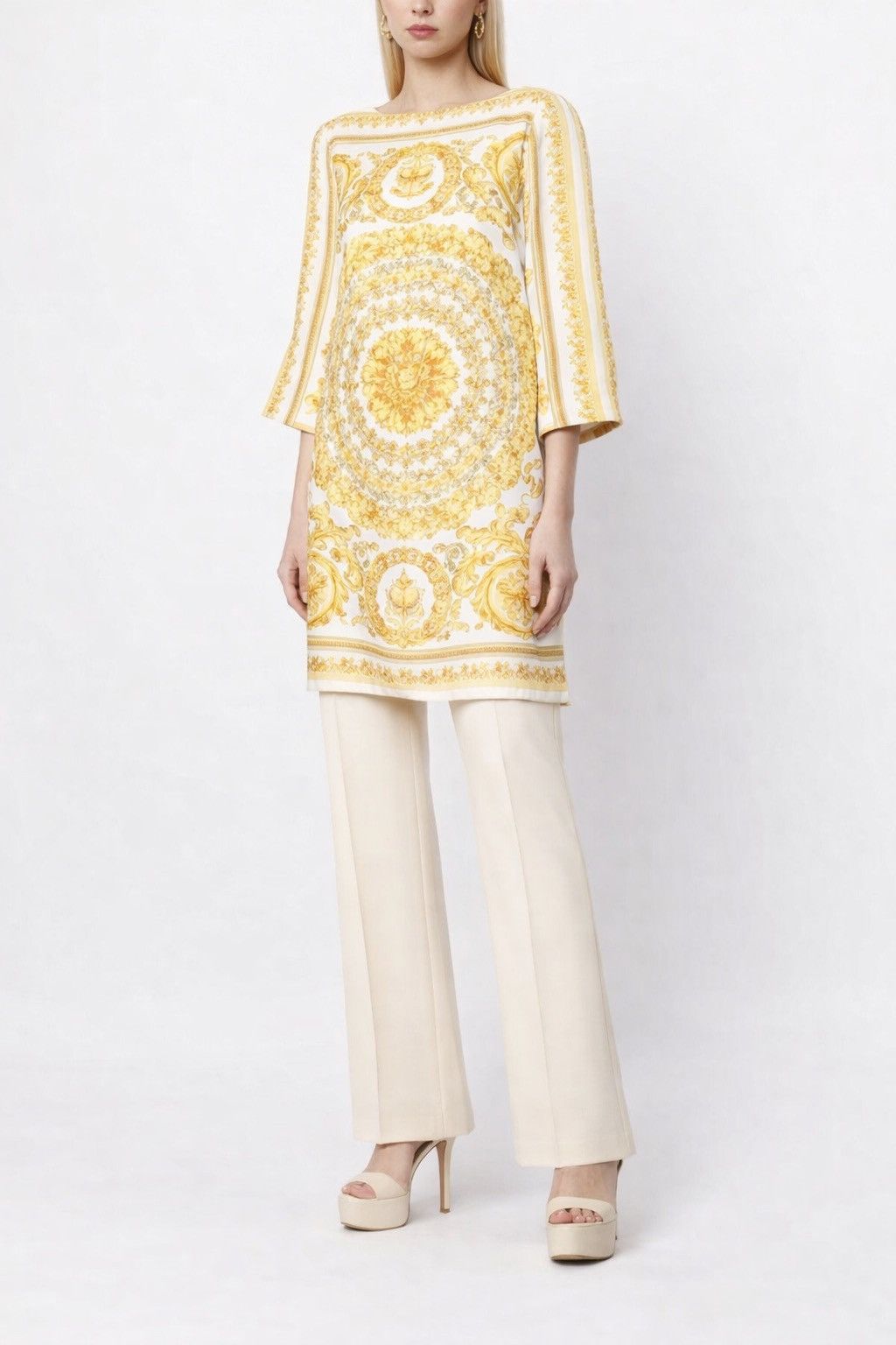 Versace Versace Baroque Print Dress Gold White Viscose Size M / US 6-8 / IT 42-44 - 10 Thumbnail
