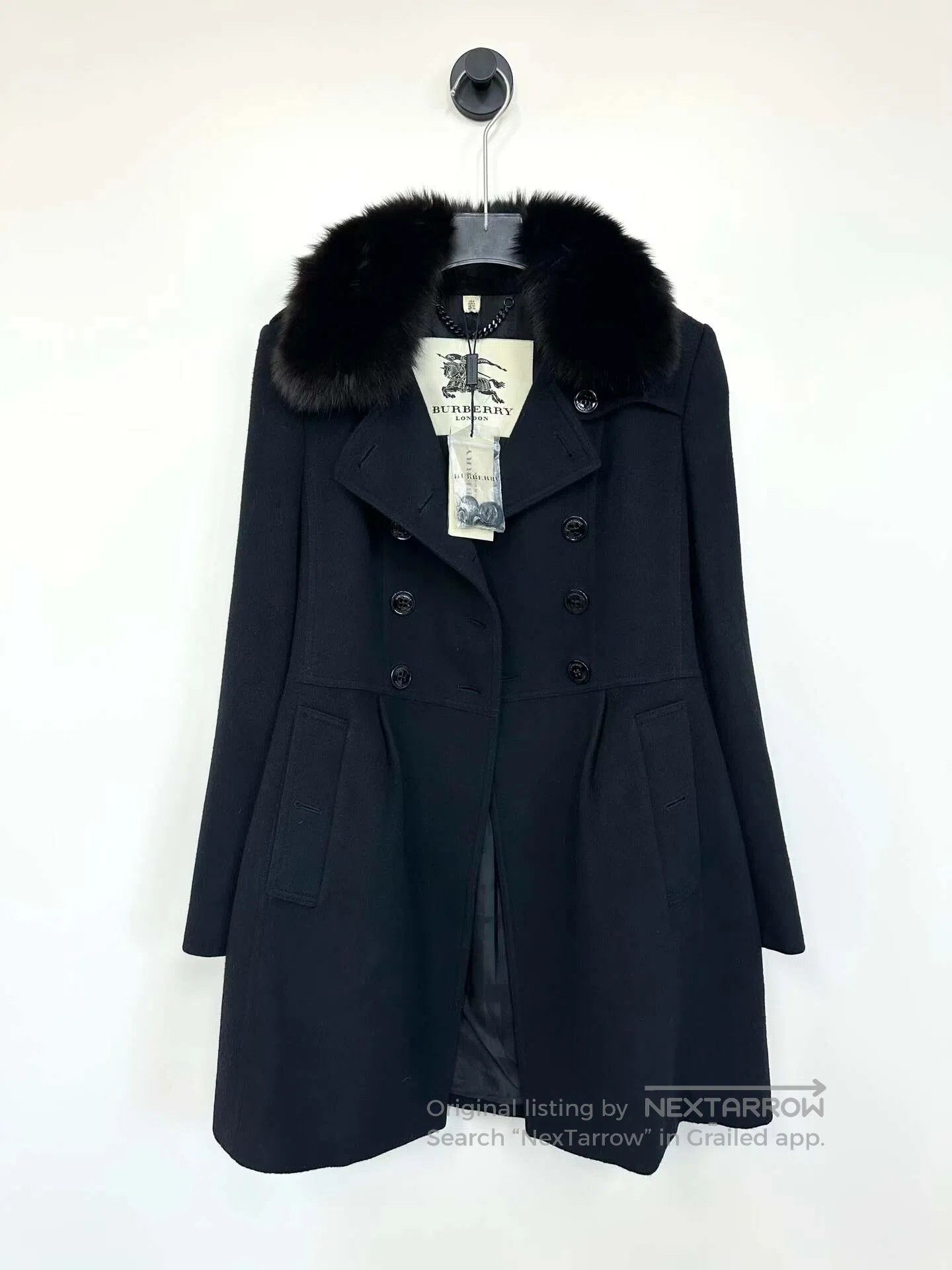 Burberry Burberry Black Fur Collar Woolen Fleece Coat| Size XS / US 0-2 / IT 36-38 - 1 Thumbnail