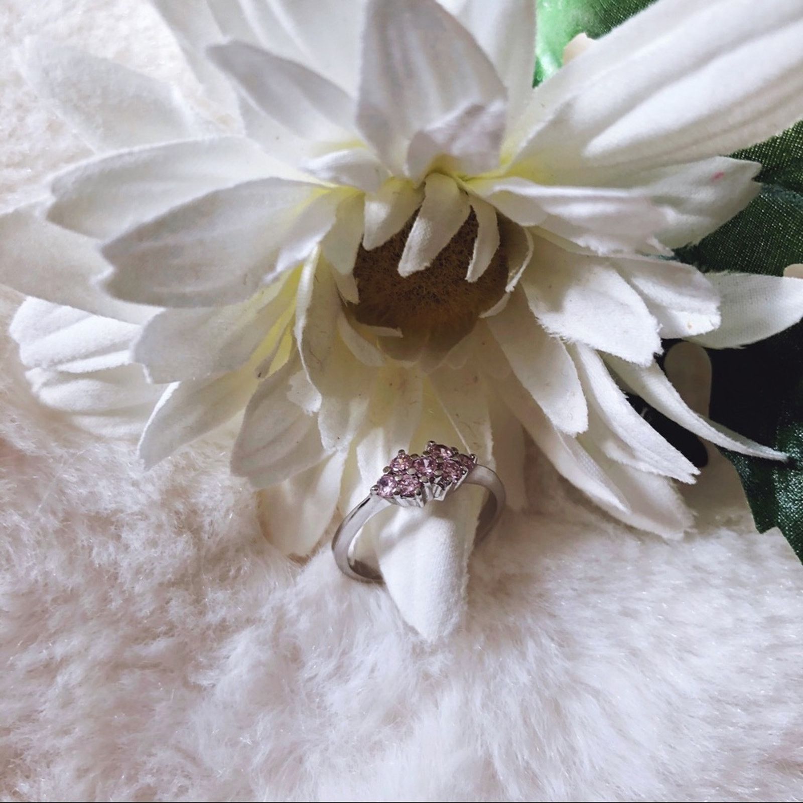 Other Sterling Silver Pink Floral Pinky Ring Size ONE SIZE - 8 Thumbnail