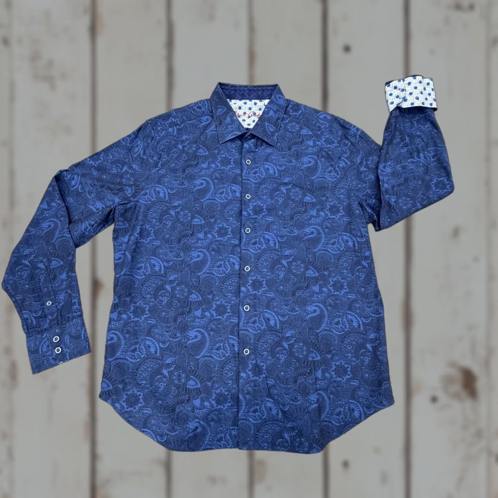 Robert Graham Robert Graham Shirt Mens XL Blue Paisley Long Sleeve Button Up Contrast Cuff Size US XL / EU 56 / 4 - 1 Thumbnail