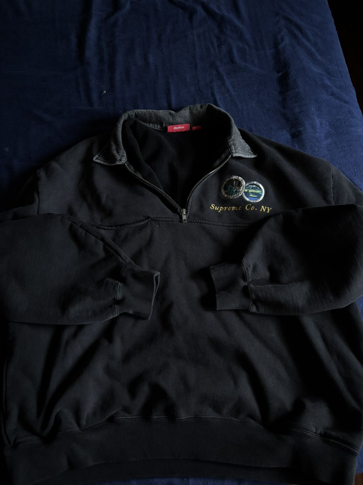 トップス Supreme Denim Collar Half Zip Sweatshirt Authentic Supreme Denim Collar Half Zip Sweatshirt Black