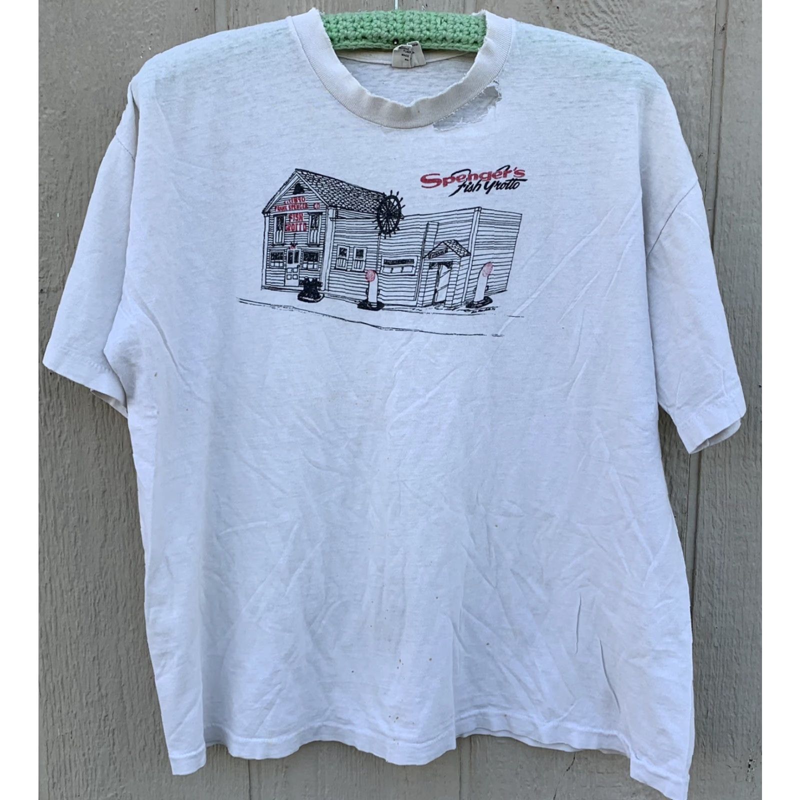 Vintage VINTAGE Belton Spengers Fish Grotto t shirt Short Sleeve White Cotton XL Mens Graphic Tee Vintage Sportswear/Beach 90s Size US XL / EU 56 / 4 - 2 Thumbnail