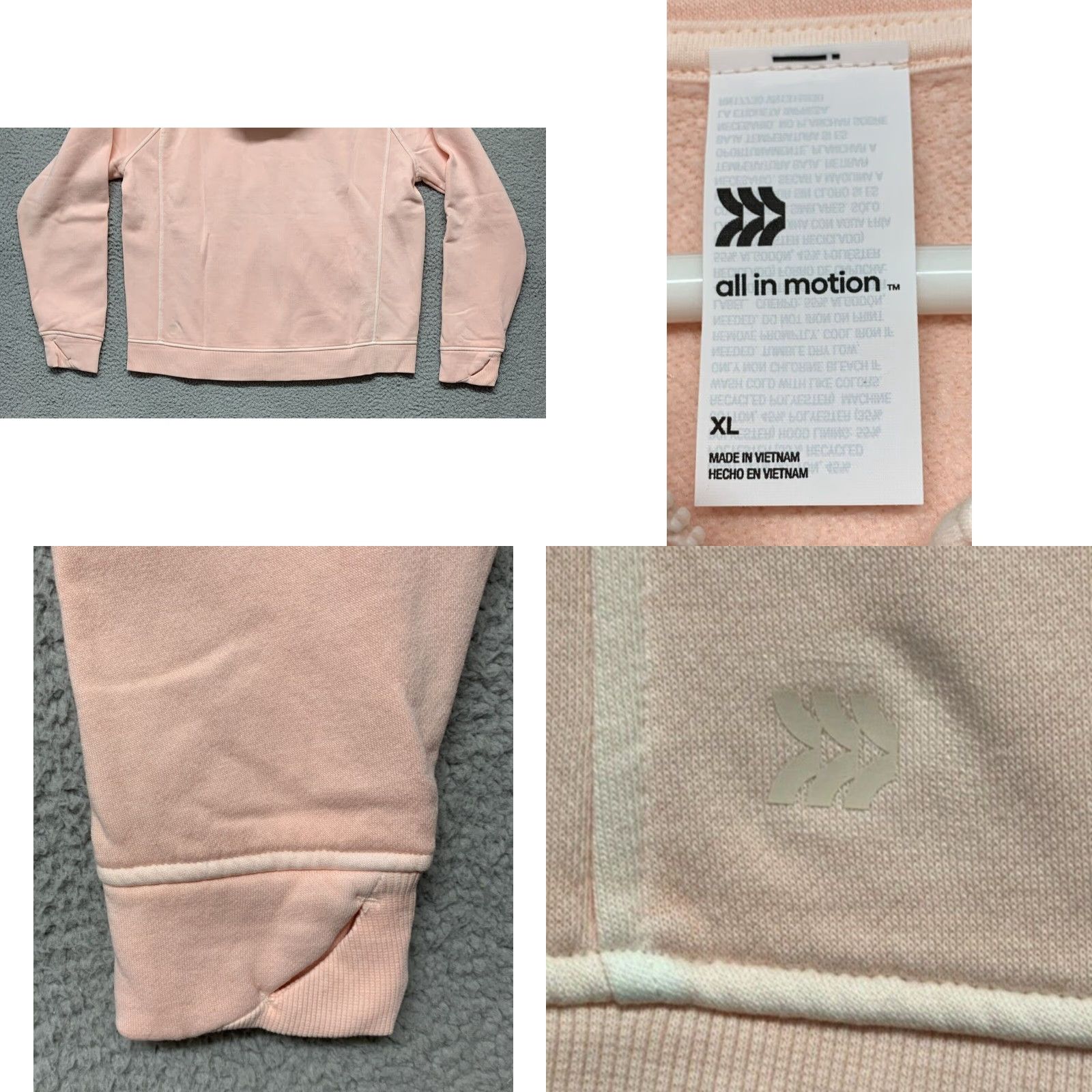 Vintage New All In Motion Women's XL Fleece Jacket Hooded Full Zip 2-Pockets Peachy Pink Size XL / US 12-14 / IT 48-50 - 8 Thumbnail