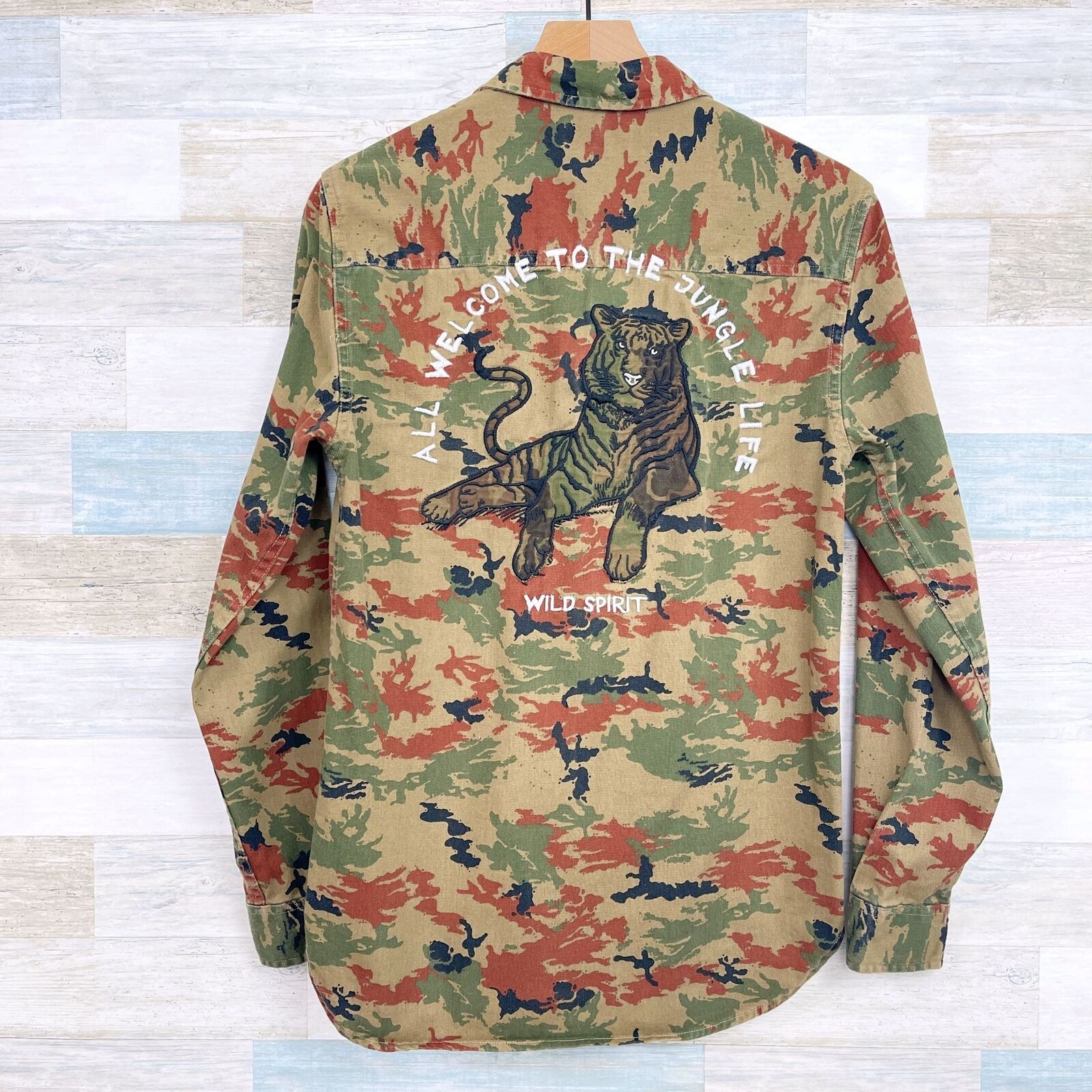 Zara Zara Man Camo Denim Shirt Brown Embroidered Tiger Mens S Size US S / EU 44-46 / 1 - 3 Thumbnail