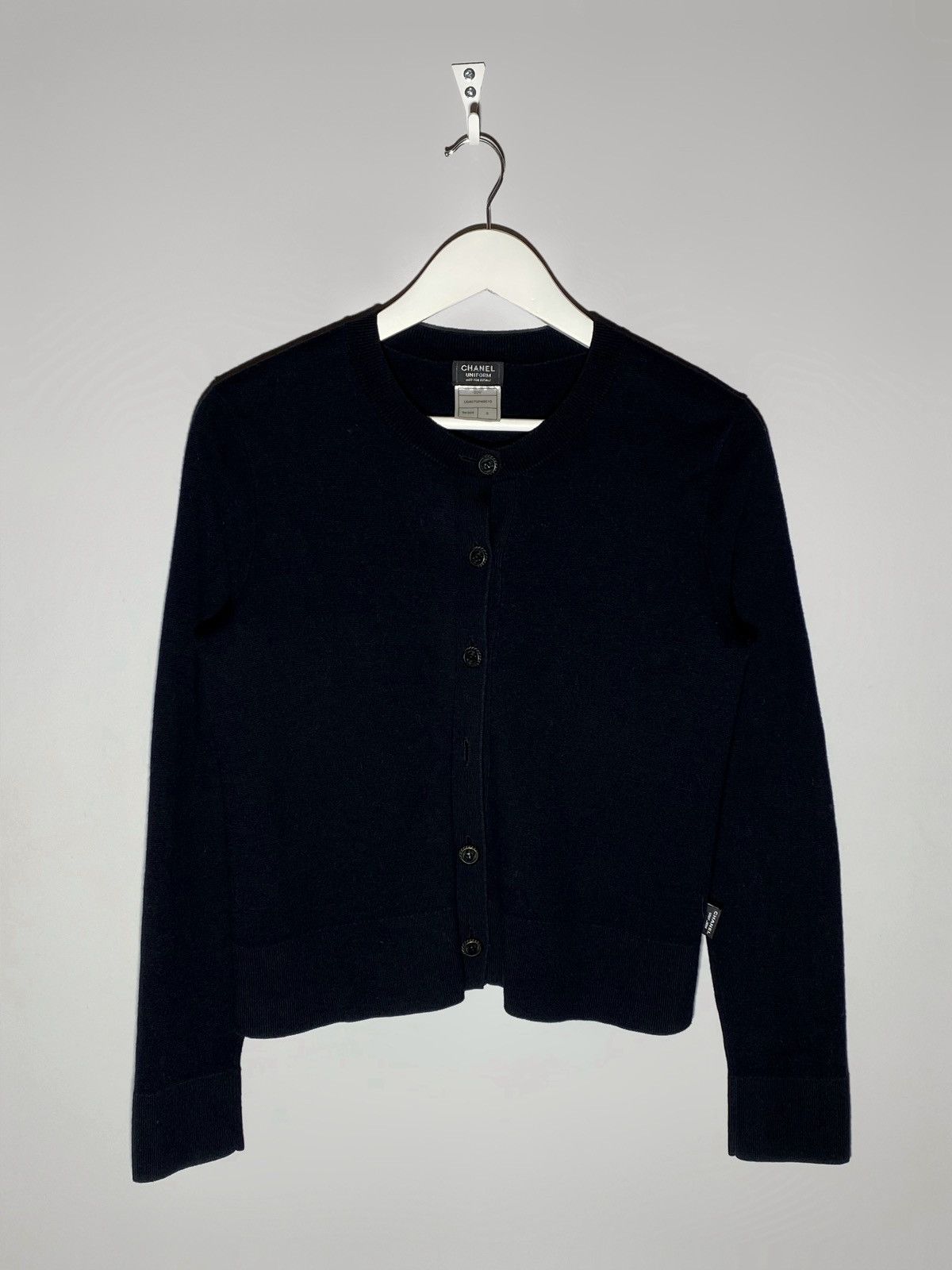 image of Chanel Uniform Vintage Wool Cotton Women’S Cardigan in Black, Women's (Size Small)