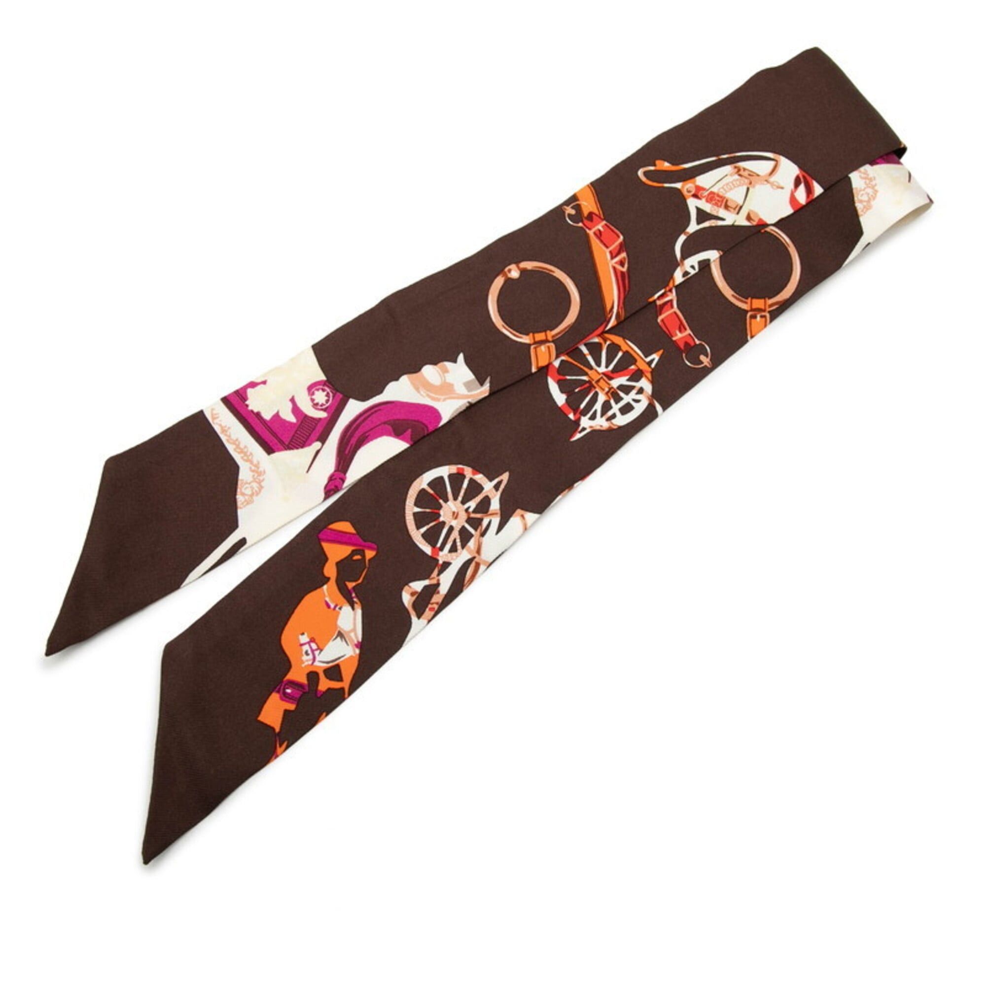 Hermes Hermes Twilly TOUT EN CARRE (Everything in the Carre) Scarf Muffler Brown Multicolor Silk Women's HERMES Size ONE SIZE - 1 Thumbnail