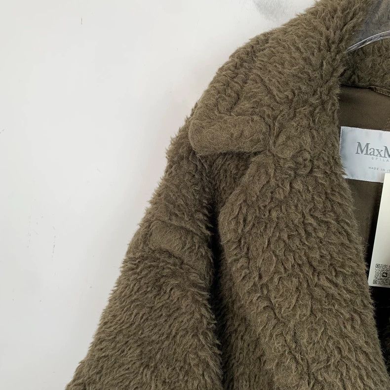 Max Mara Max Mara Dark Green Teddy Alpaca Lapel Coat Size M / US 6-8 / IT 42-44 - 3 Thumbnail