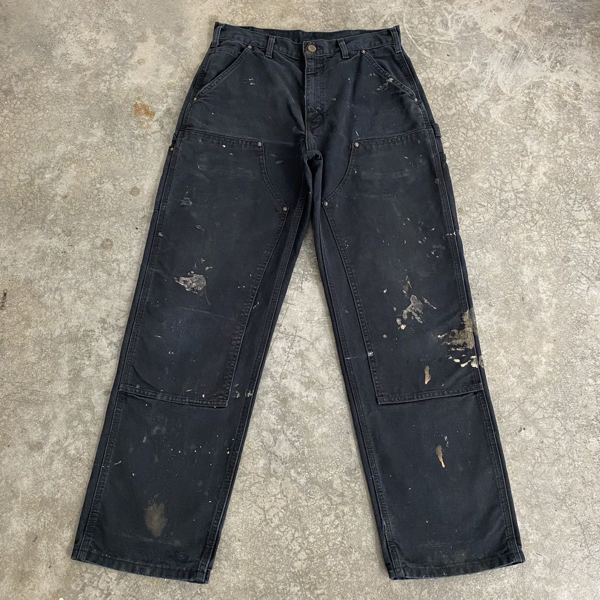 Carhartt VTG Carhartt Double Knee Faded Black Stained Carpenter Pants Size US 31 - 1 Thumbnail