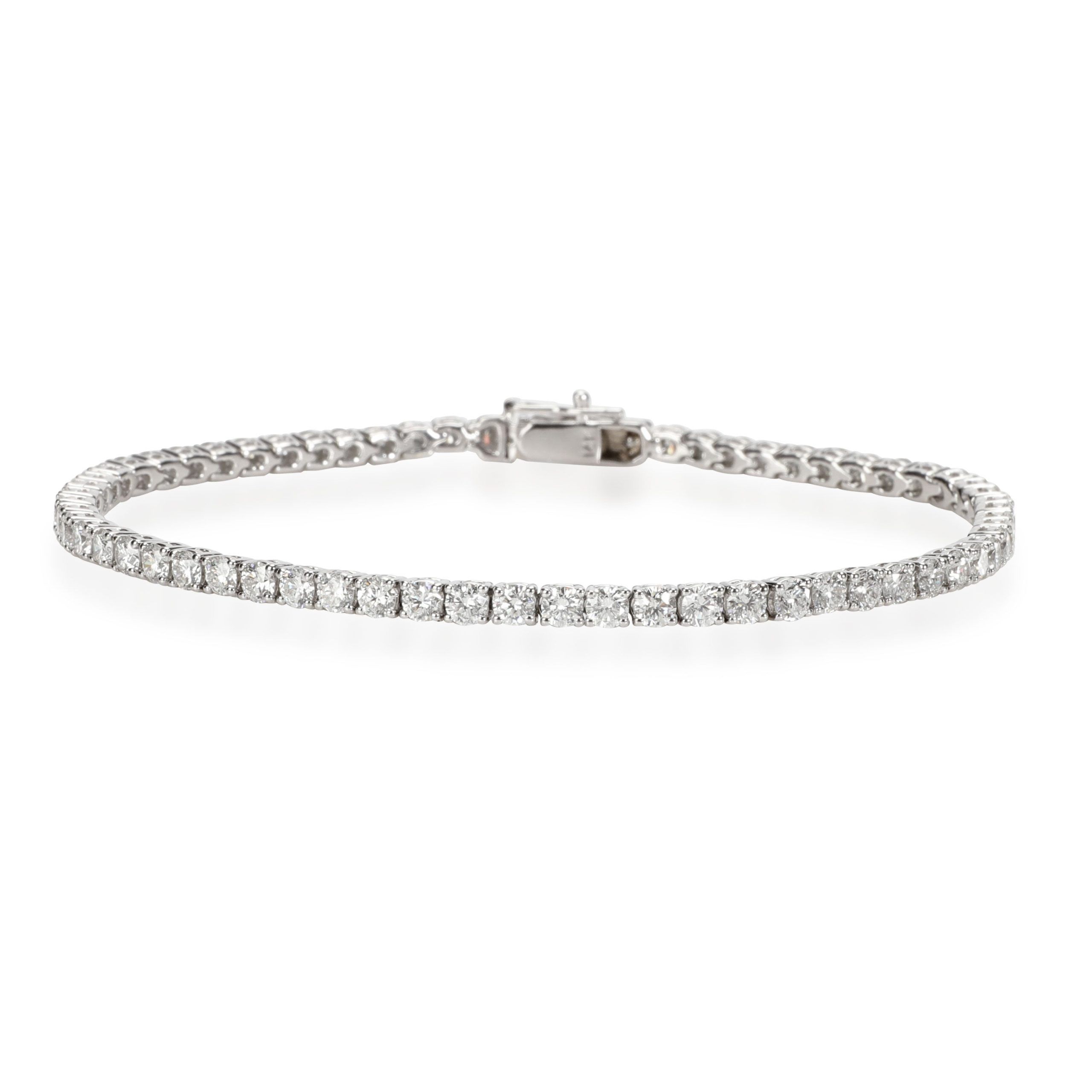 image of Tiffany Co Four Prong Diamond Tennis Bracelet In 14K White Gold 4.22 Ctw, Women's