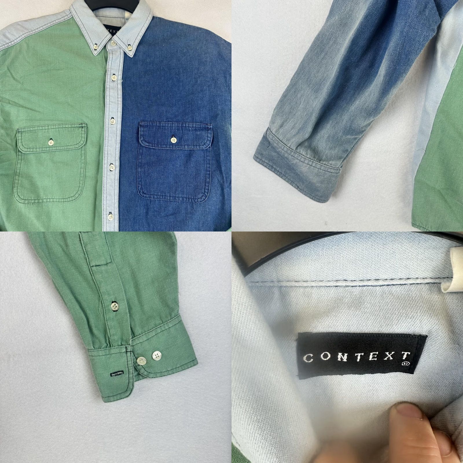 Denime Context Button-Down Shirt Mens Medium Denim Colorblock Made USA Pocket Size US M / EU 48-50 / 2 - 8 Thumbnail