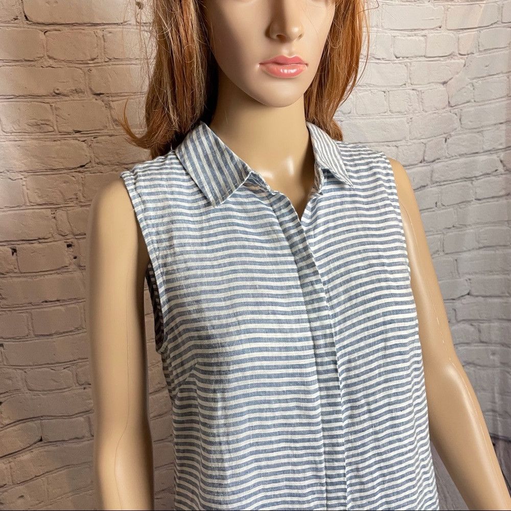 Elie Tahari NWT New Tahari Linen Striped Button Sleeveless Shirt Size S Size S / US 4 / IT 40 - 5 Thumbnail