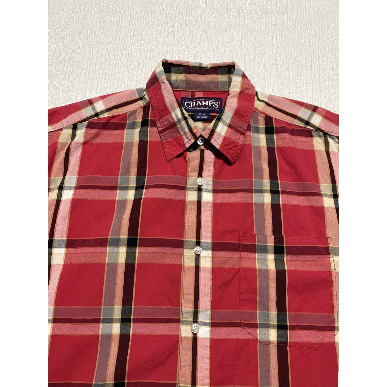 Vintage Champs Shirt Mens Medium Red Plaid Button-Down Short Sleeve Casual Pocket Cotton Size US M / EU 48-50 / 2 - 6 Thumbnail