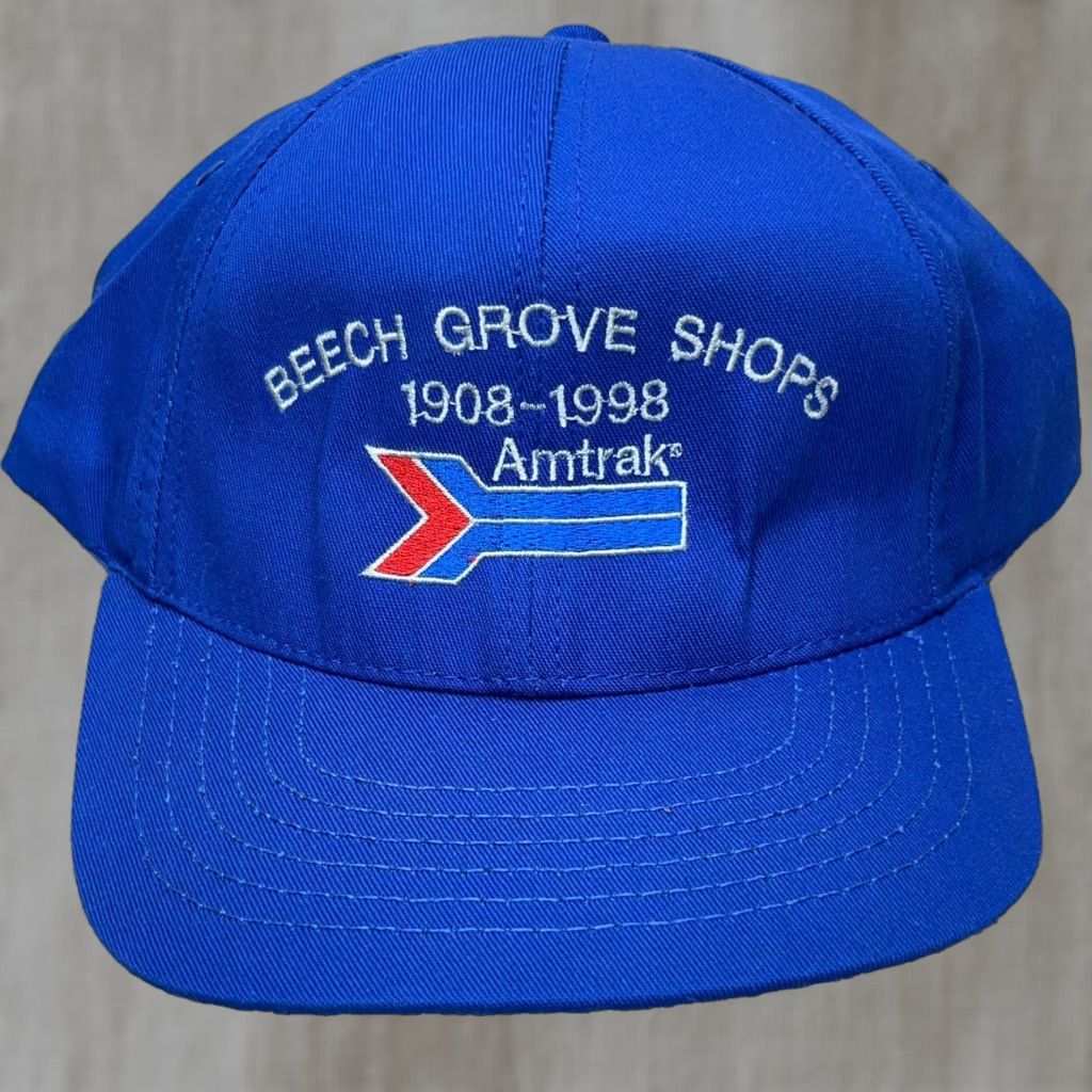 Rains VINTAGE Amtrak Railroad Hat Cap Trucker 90s Beech Grove USA Adjustable Blue Mens Hat Size ONE SIZE - 1 Thumbnail