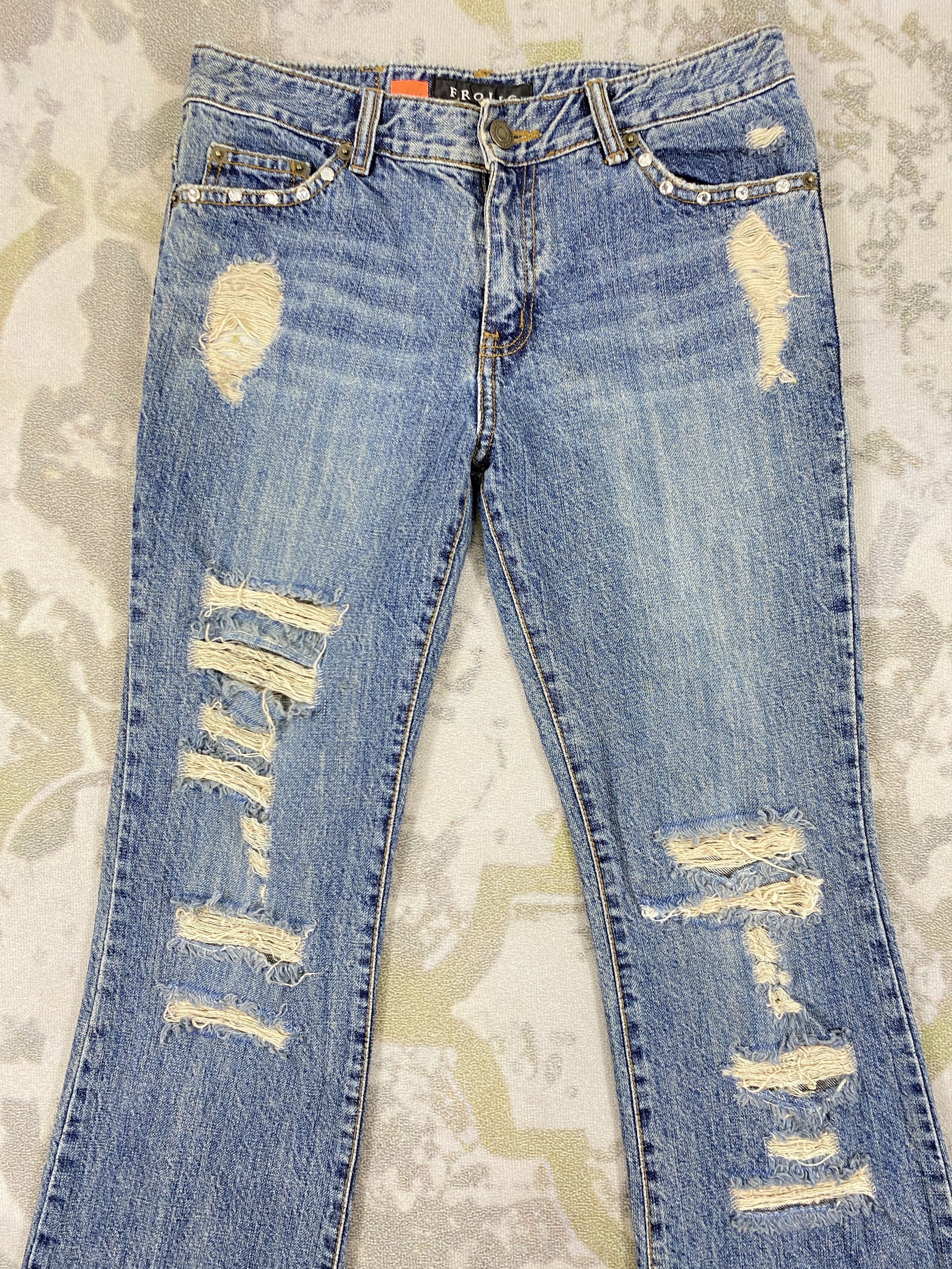 If Six Was Nine Distressed Vintage Frolic Flare Jeans 28x32 Denim- JN3655 Size 42" / US 20 - 3 Thumbnail