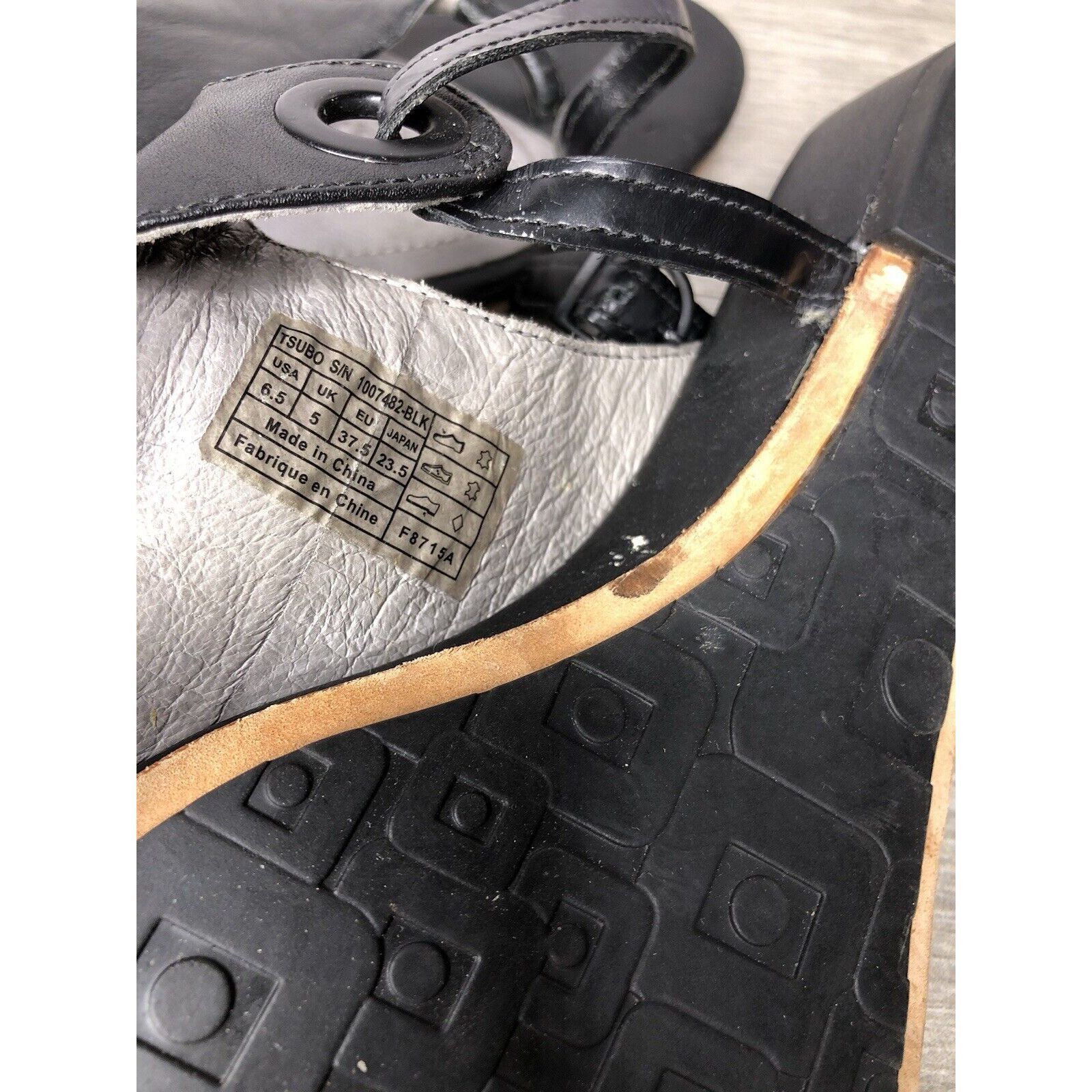 TSUBO TSUBO Black Leather Ankle Strap Wedge Thong Sandals Women’s Size US 6.5 / IT 36.5 - 8 Thumbnail