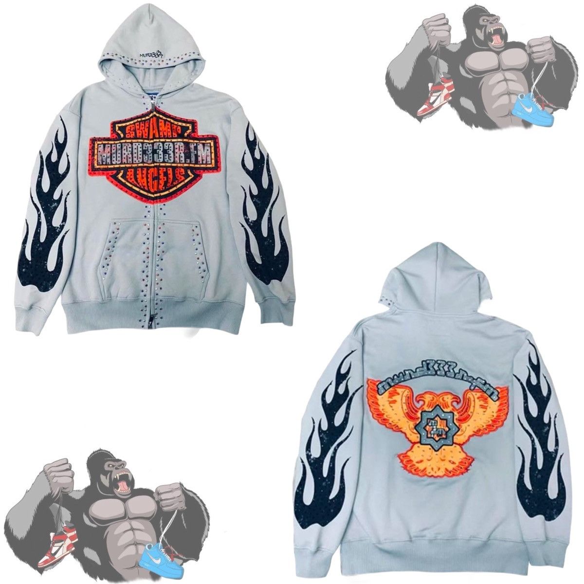 murd333r.fm MURD333R.FM ‘CHOP333R’ GREY ZIP UP HOODIE Size US XL / EU 56 / 4 - 1 Thumbnail