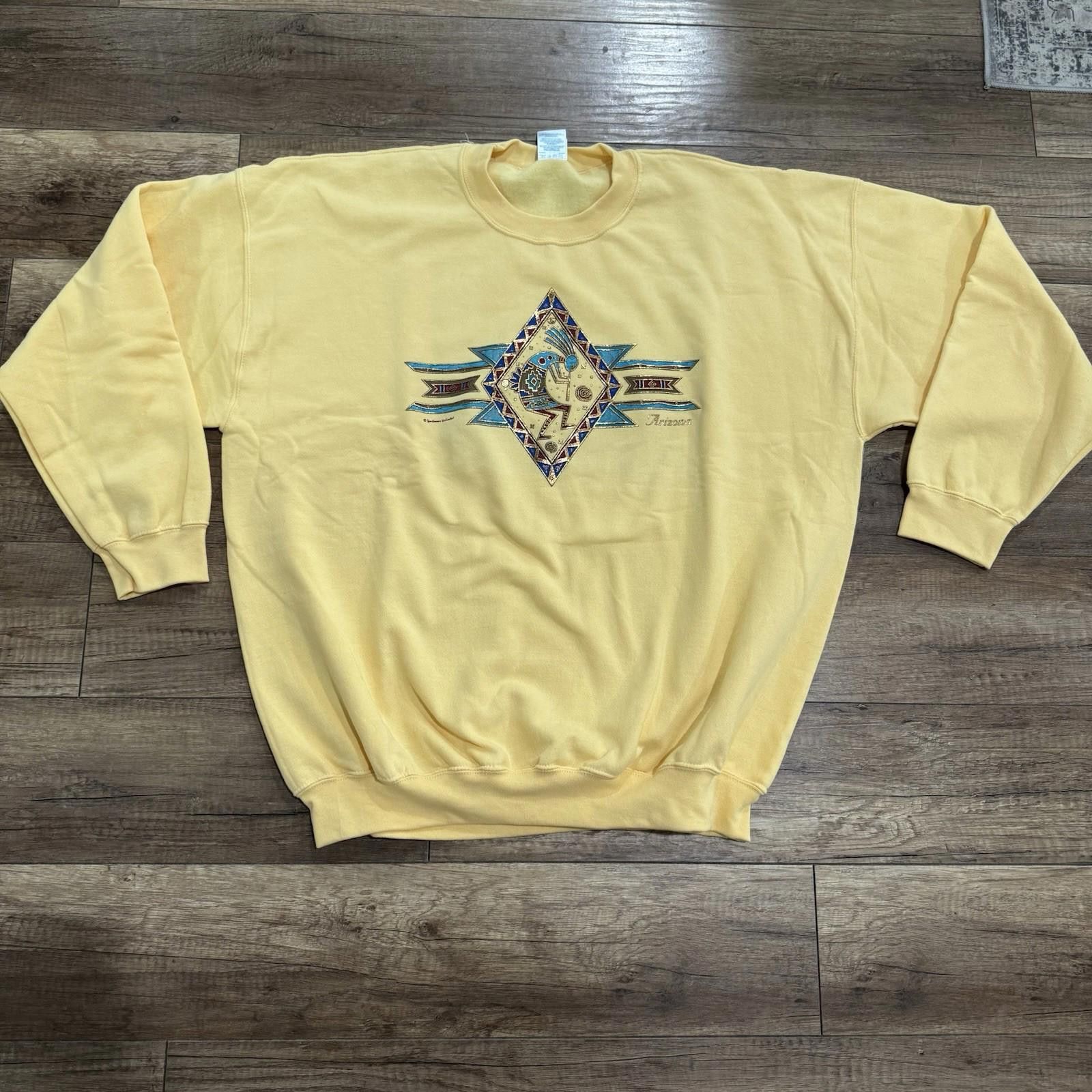 Gildan Vintage Arizona Southwestern Kokopelli Art Yellow Sweater Size US XXL / EU 58 / 5 - 1 Thumbnail