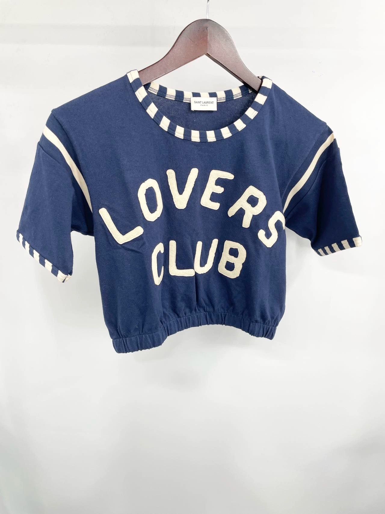 Saint Laurent Paris × Yves Saint Laurent SAINT LAURENT YSL Women's Navy Blue Natural Short-sleeved Size XS / US 0-2 / IT 36-38 - 1 Thumbnail