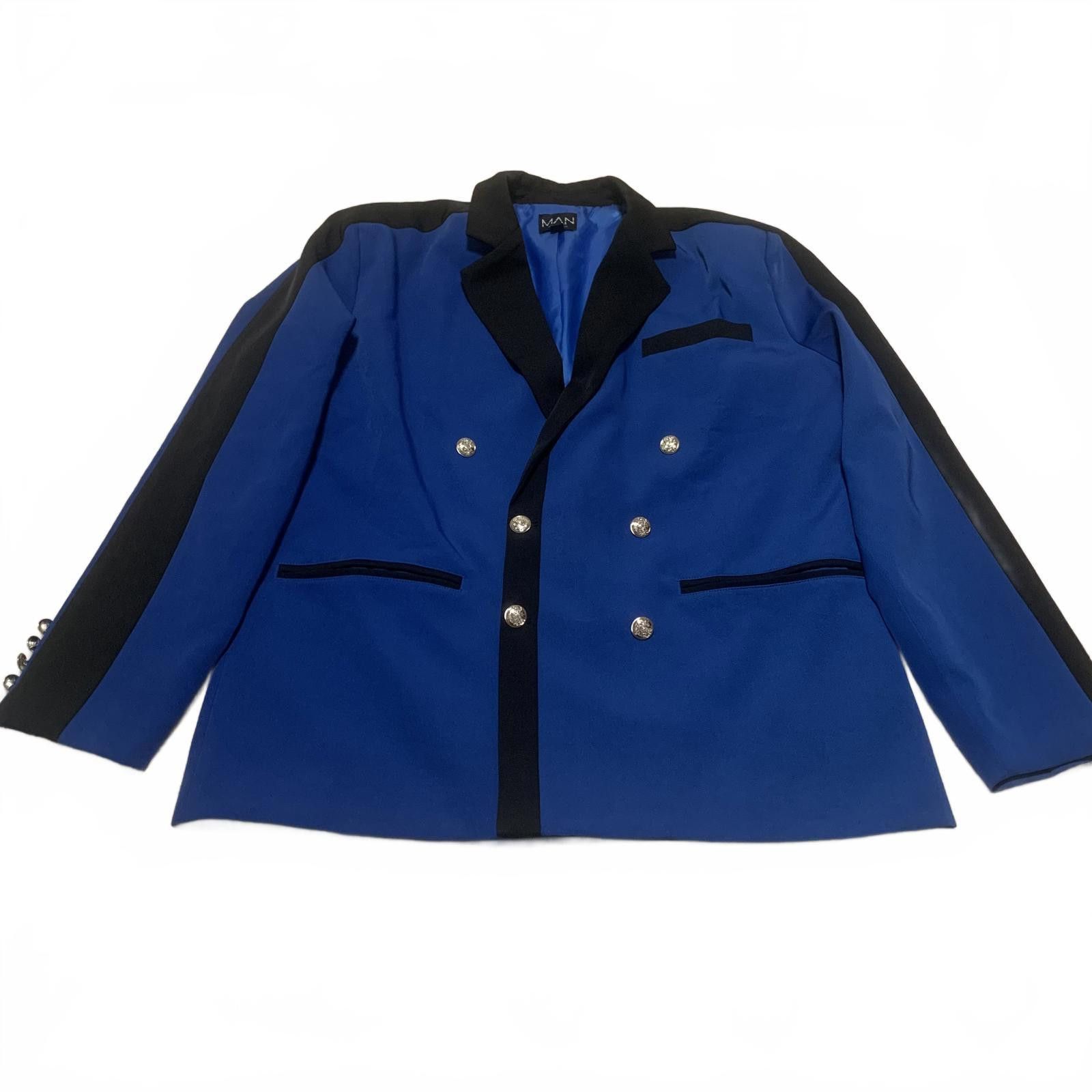 7 For All Mankind boohooMAN Men's 38 Royal Blue Double Breasted Blazer Silver Size 38R - 1 Thumbnail