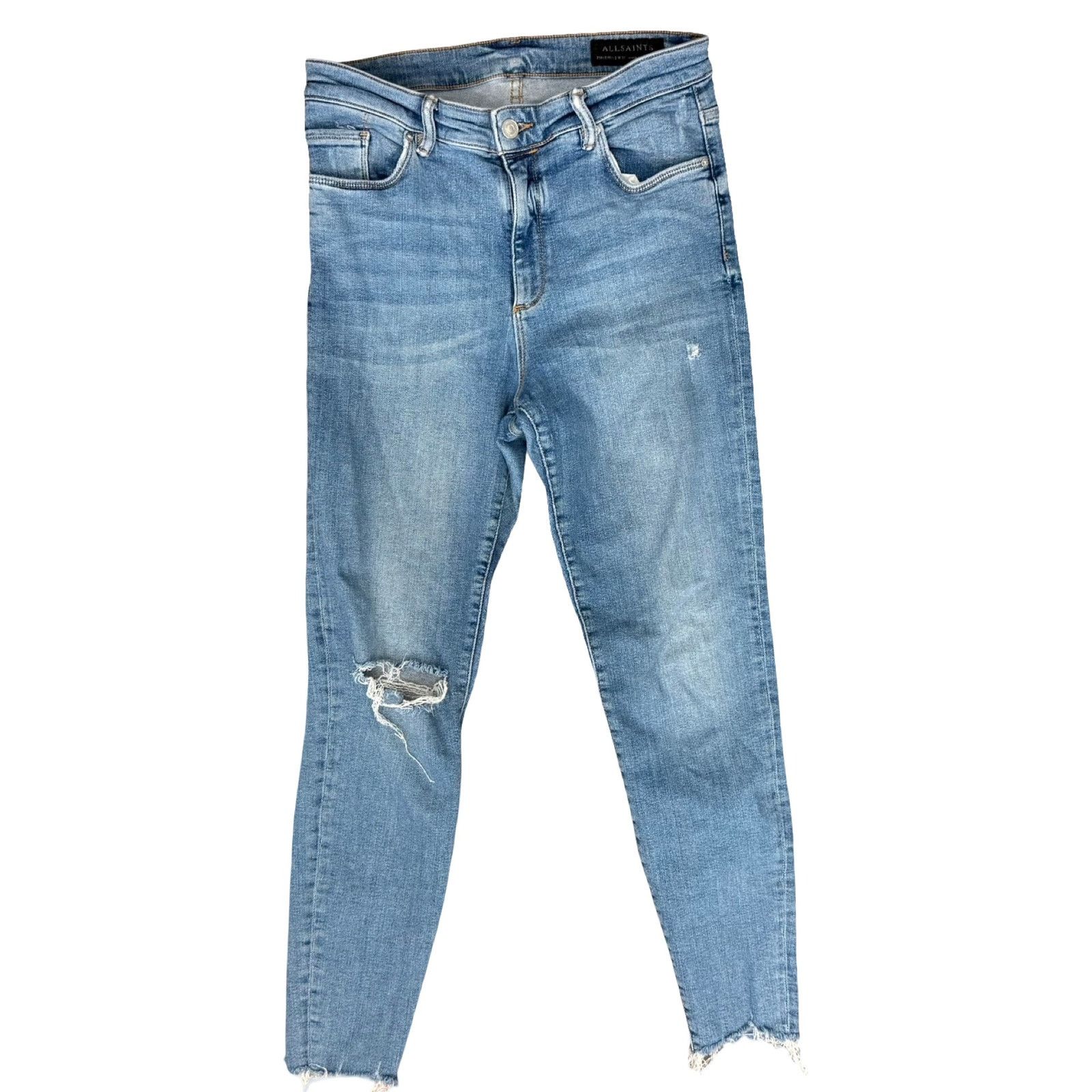 Allsaints AllSaints Blue Phoenix Distressed Raw Hem Skinny Jeans sz 30 Size 26" / US 2 / IT 38 - 1 Thumbnail
