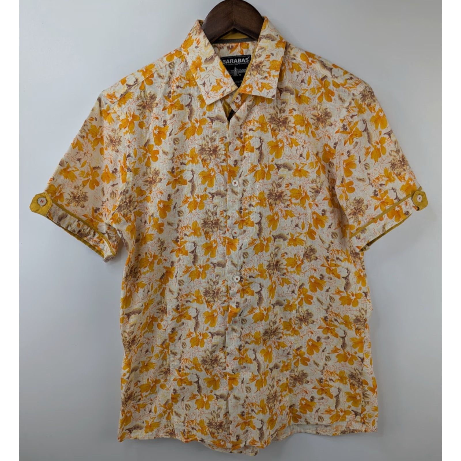 Vintage Barabas Floral Orange Button Shirt Mens M Short Sleeve Summer Cotton Shirt Size US M / EU 48-50 / 2 - 2 Thumbnail