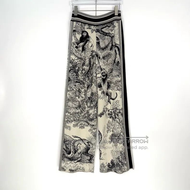 Dior Dior Beige dark blue jungle animal cashmere wool trousers Size 24" / US 00 / IT 34 - 4 Thumbnail