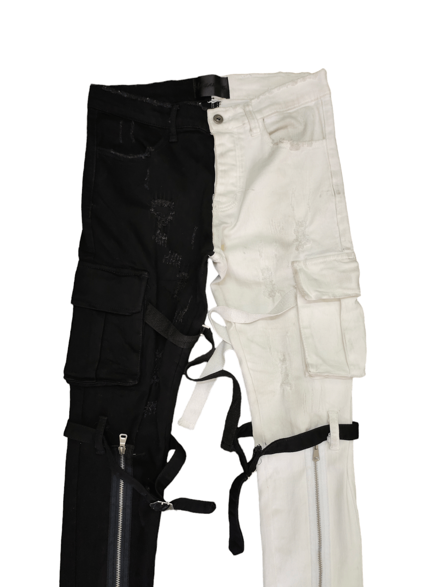 Japanese Brand Valabasas Black White Bondage Cargo Denim Jeans Cyperpunk Size US 32 / EU 48 - 2 Thumbnail