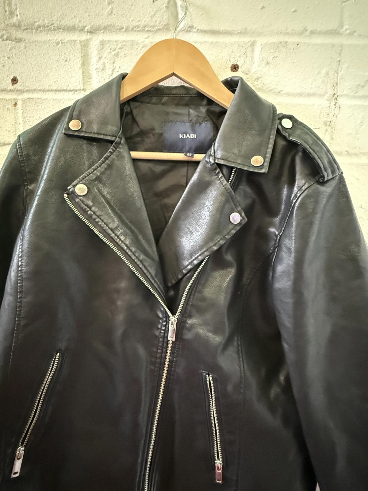 Karl Kani Kaar Black Leather Biker Jacket Size M / US 6-8 / IT 42-44 - 2 Thumbnail