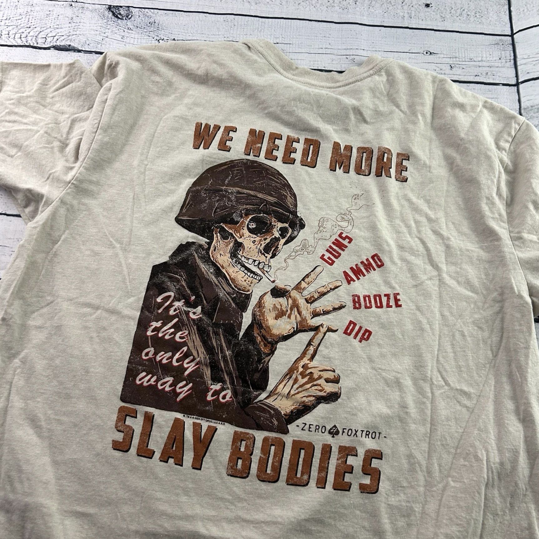 Vintage Zero Foxtrot T-Shirt Main Selling Point Brown 2XL Tan Mens Short Sleeve Crew Neck Cotton 2020s Summer Spring Fall Vintage No Size US XXL / EU 58 / 5 - 6 Thumbnail