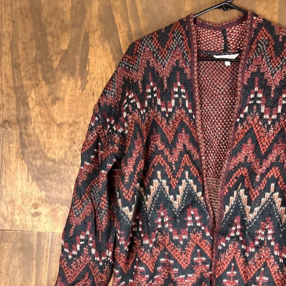 Lucky Brand Lucky Brand Womens Sweater Cardigan Open Front Duster Wool Blend S Red Chevron Knit Size S / US 4 / IT 40 - 4 Thumbnail