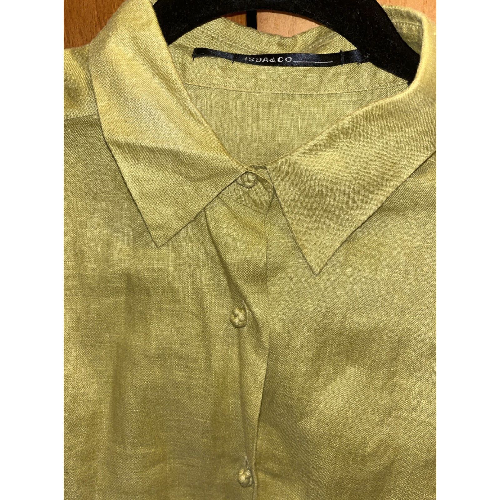 CO VINTAGE Isda & Co Womens M Linen Tunic Blouse Long Sleeve Button Up Collar Green 90s Bohemian Size M / US 6-8 / IT 42-44 - 2 Thumbnail