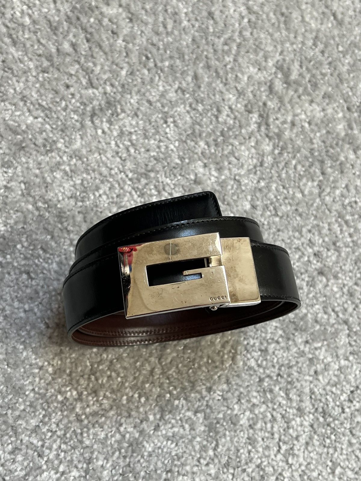 Gucci Gucci Square G Buckle Black Leather Belt Size ONE SIZE - 2 Thumbnail