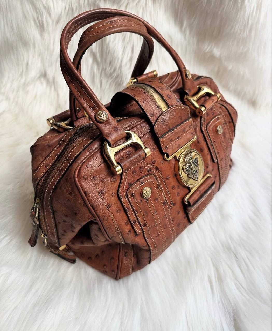 Gucci Gucci Ostrich Leather Speedy Brown Handle Bag Size ONE SIZE - 3 Thumbnail