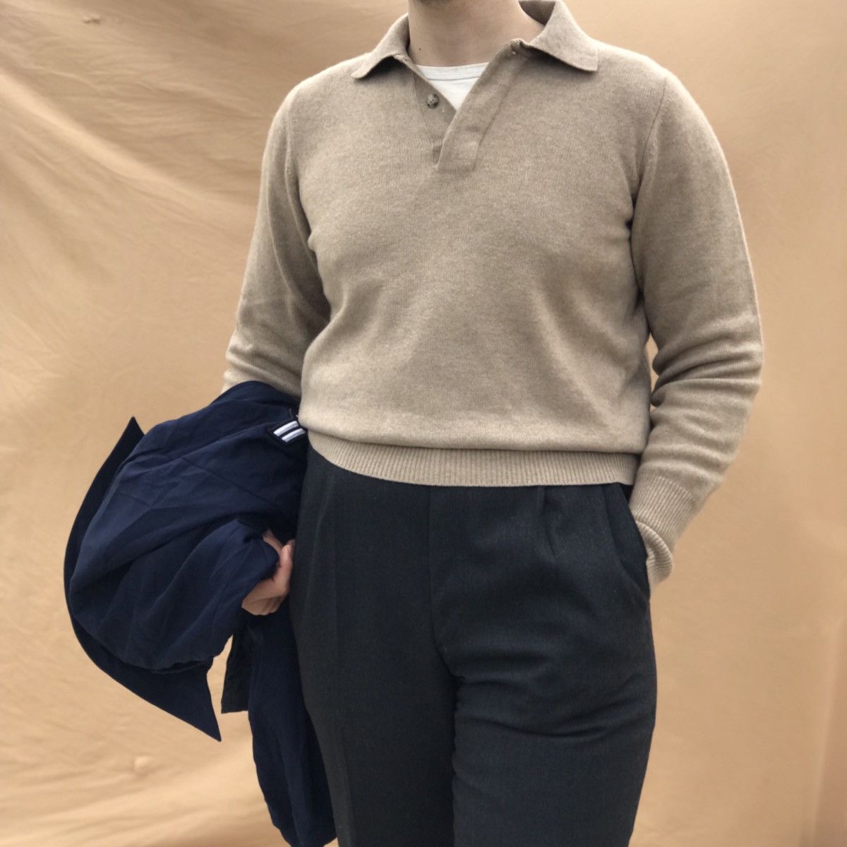 Handmade PURE CASHMERE THICK LONG SLEEVE POLO Size US L / EU 52-54 / 3 - 3 Thumbnail